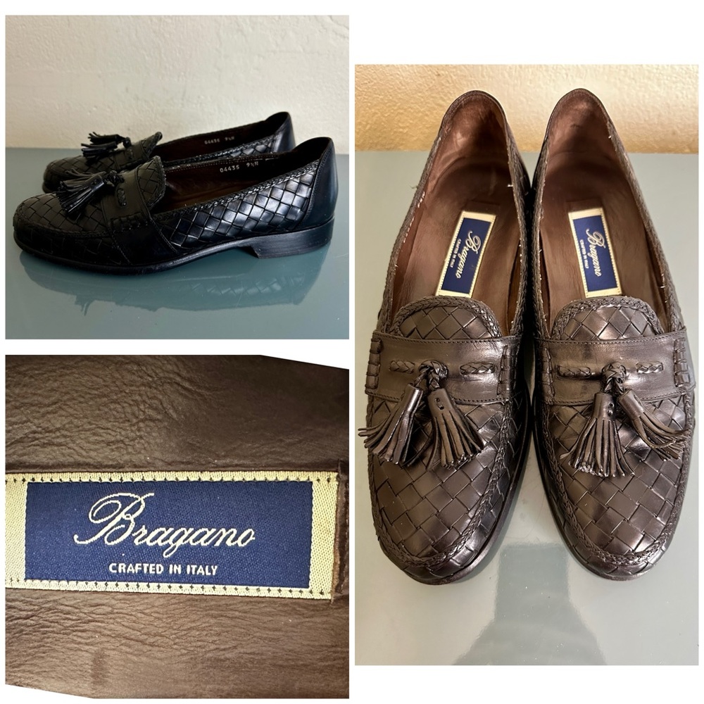 Bragano Cole Haan M's Loafer Size 9.5 Narrow Woven Black Tassel Dress Shoe Italy